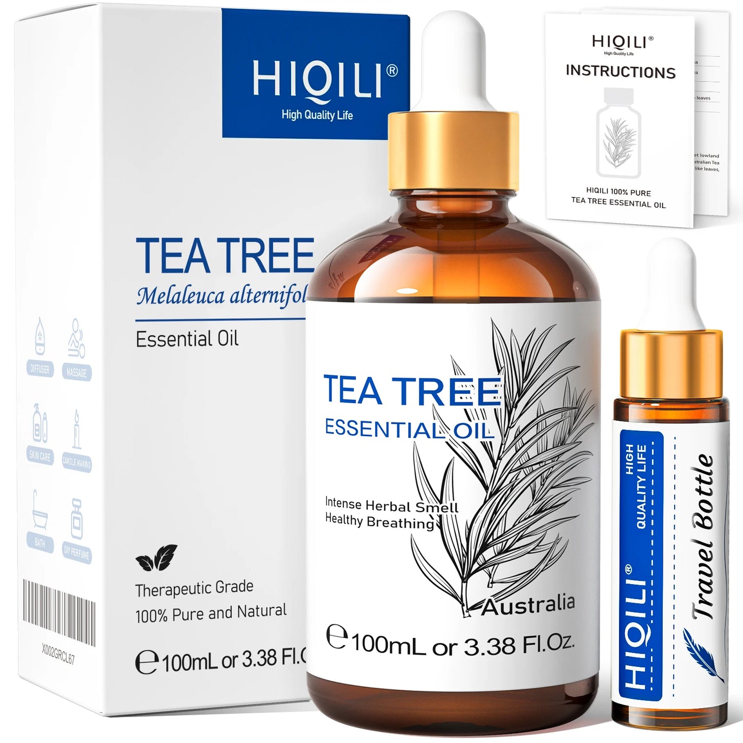 HIQILI Ylang-Ylang Essential Oil 100ML Citronella Geranium 100% Natural Tree Oil for Skin Massage Stress Relief & Aromatherapy