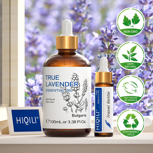 HIQILI 100ML True Lavender Essential Oils for Diffuser Humidifier Massage Aromatherapy Pure Natural Aroma Oil for Candle Making