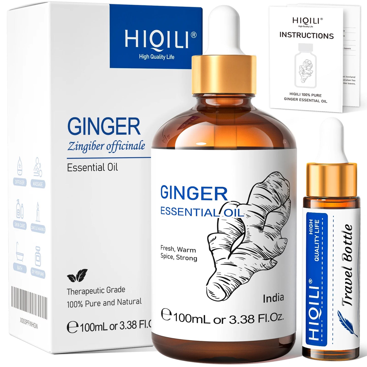HIQILI Ylang-Ylang Essential Oil 100ML Citronella Geranium 100% Natural Tree Oil for Skin Massage Stress Relief & Aromatherapy