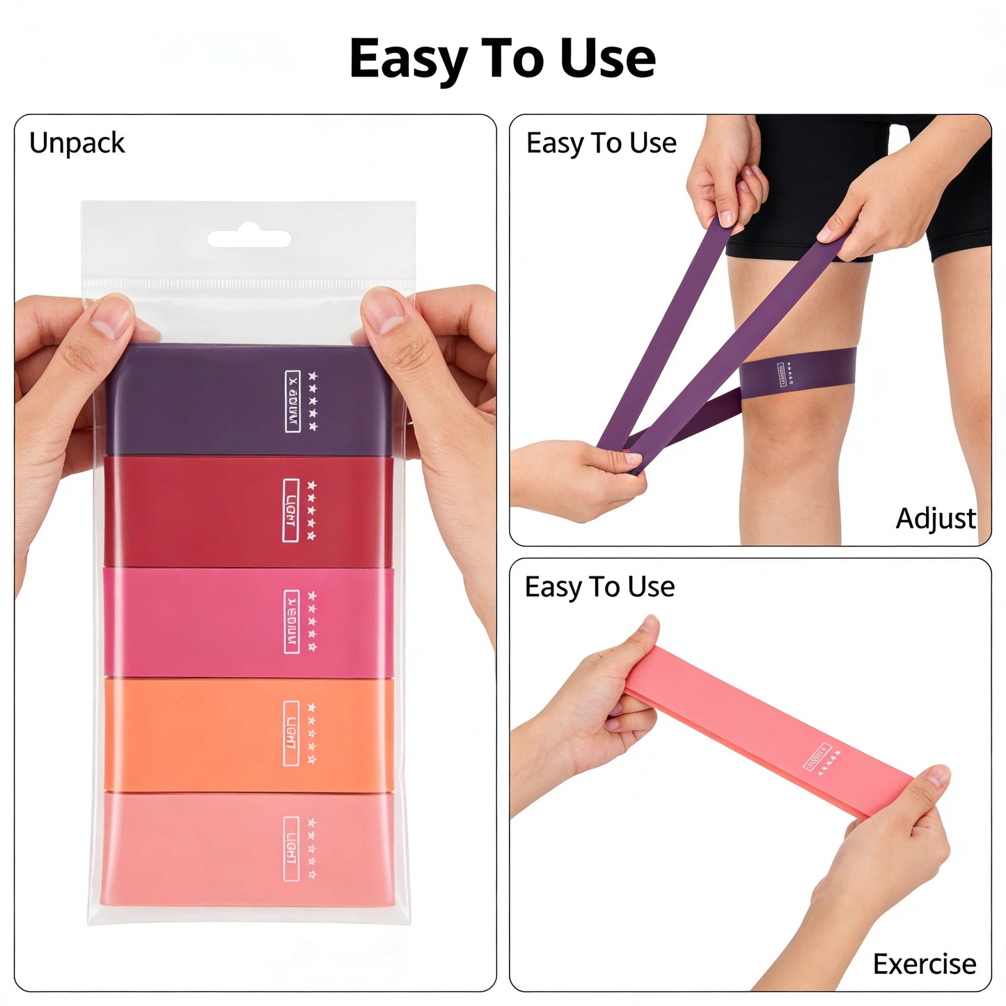 TPE Resistance Bands Set 5 Levels Non-Slip Exercise Booty Bands for Hip Legs Glutes Workout Yoga Fitness