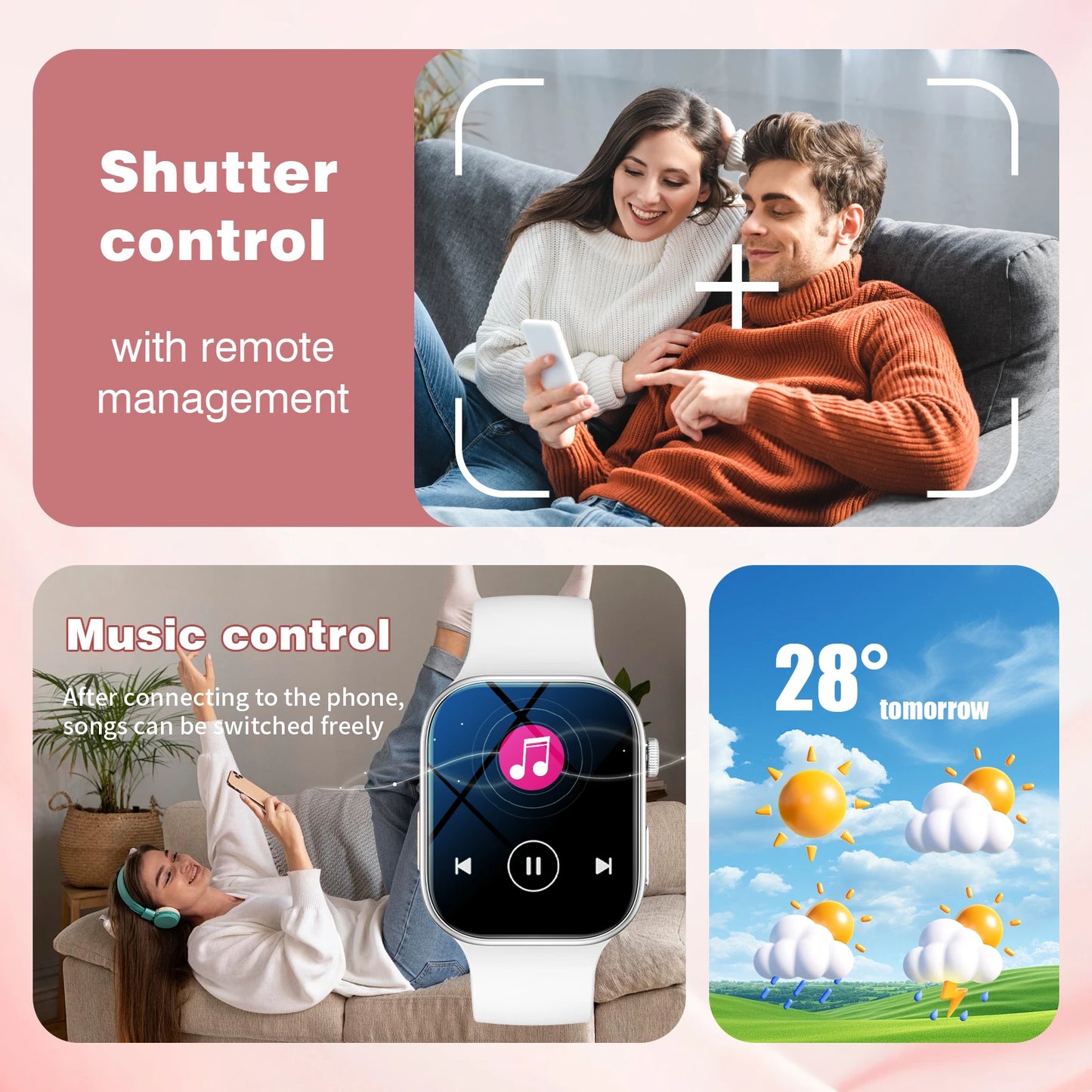 Smart watch, wireless calling, message reminder, multi-sport mode, 2.01-inch HD screen, custom dial wallpaper, unisex